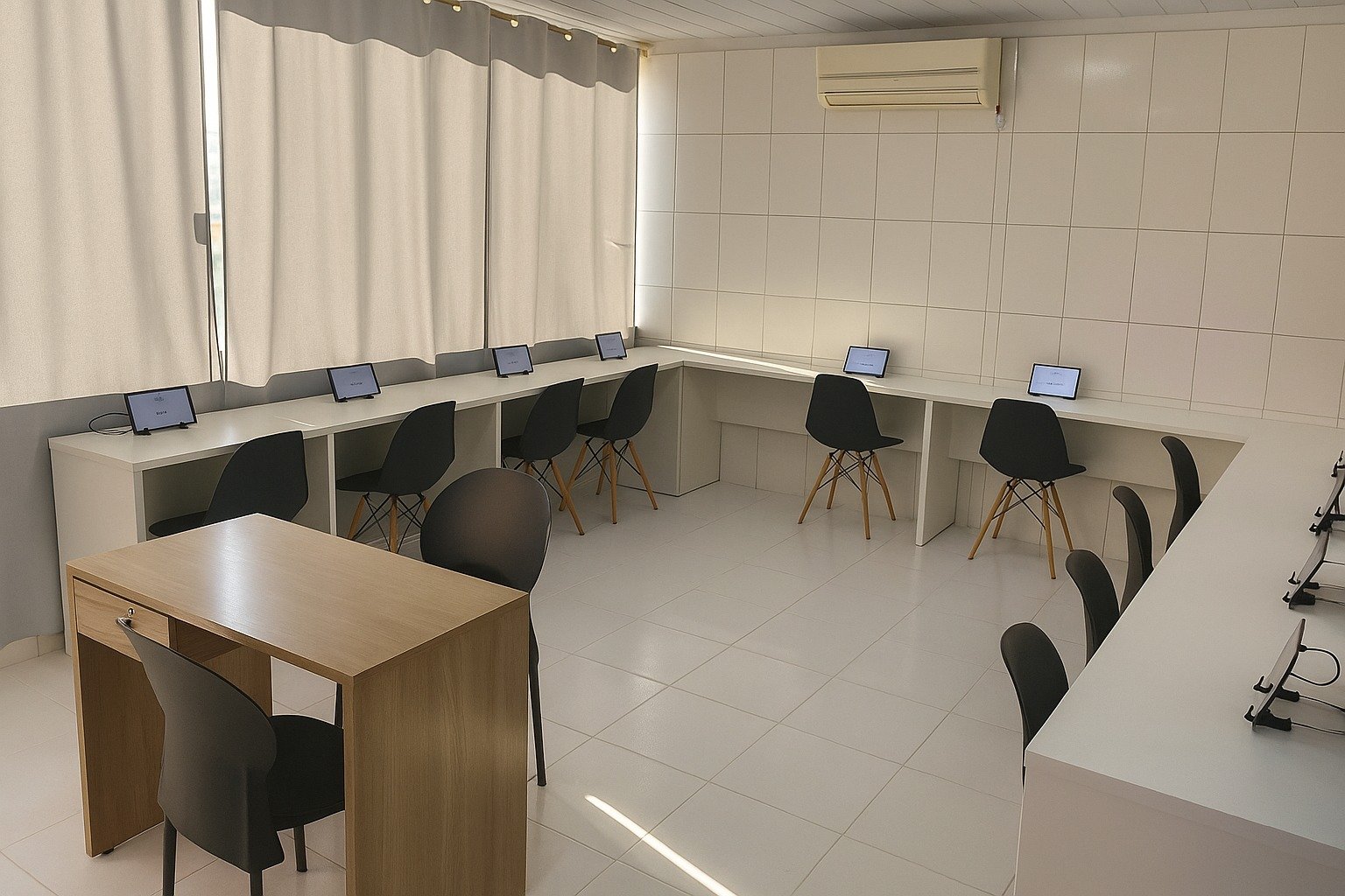 Sala de estudos com tablets